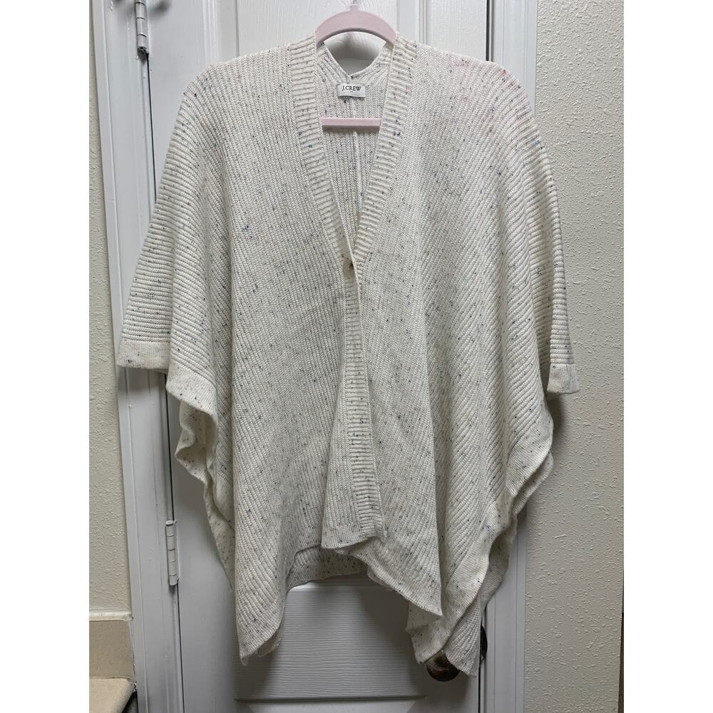 J. Crew Donegal Button-Front Oversized Wool Speckled Knit Poncho Twee - Picture 2 of 7